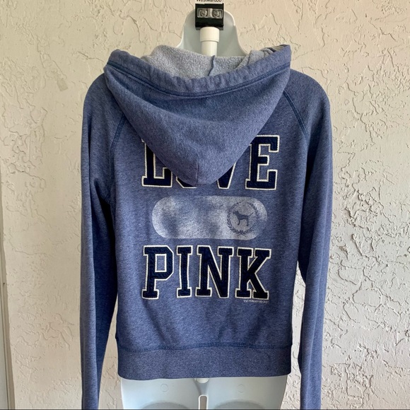 PINK Victorias Secret LOVE Hoodie Sweatshirt Zip Front. Blue Women’s large - Picture 7 of 12